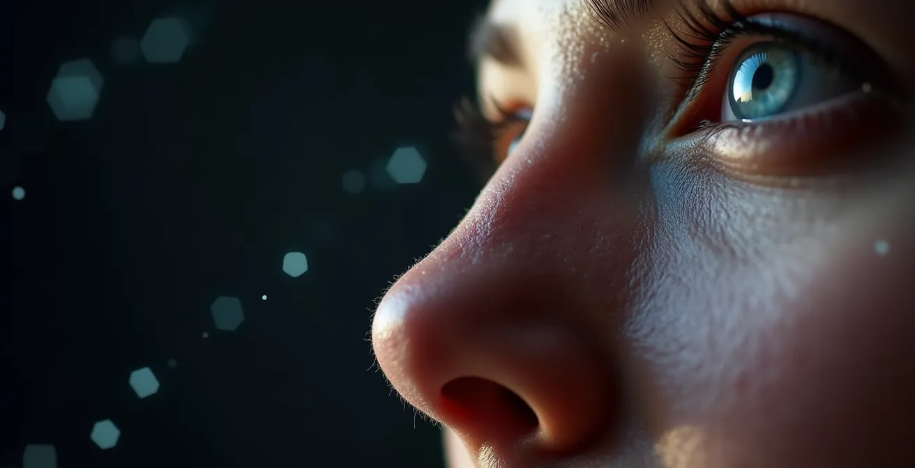 Makroaufnahme von Gesichtsprofil-Konturen mit Lichtprojektion