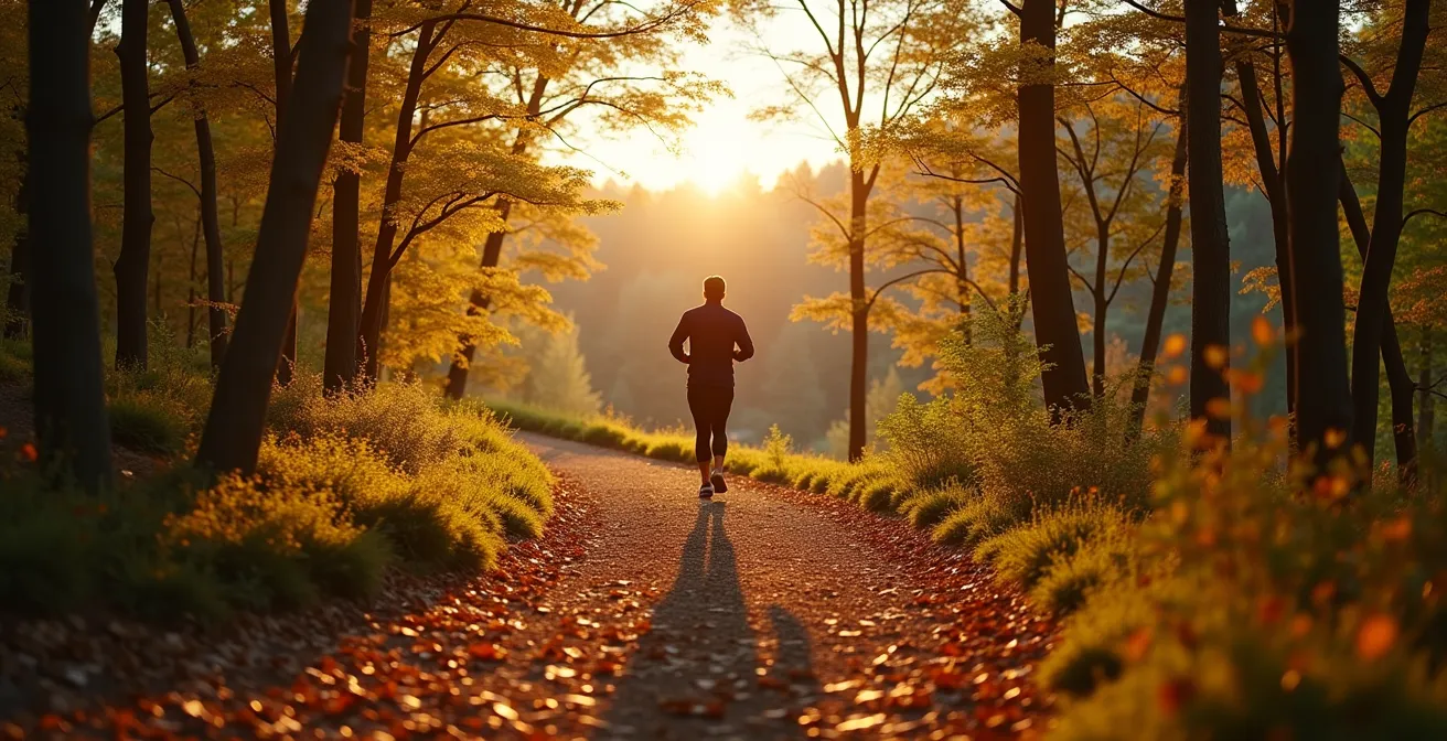 Person bei entspanntem Spaziergang in der Natur als aktive Regeneration