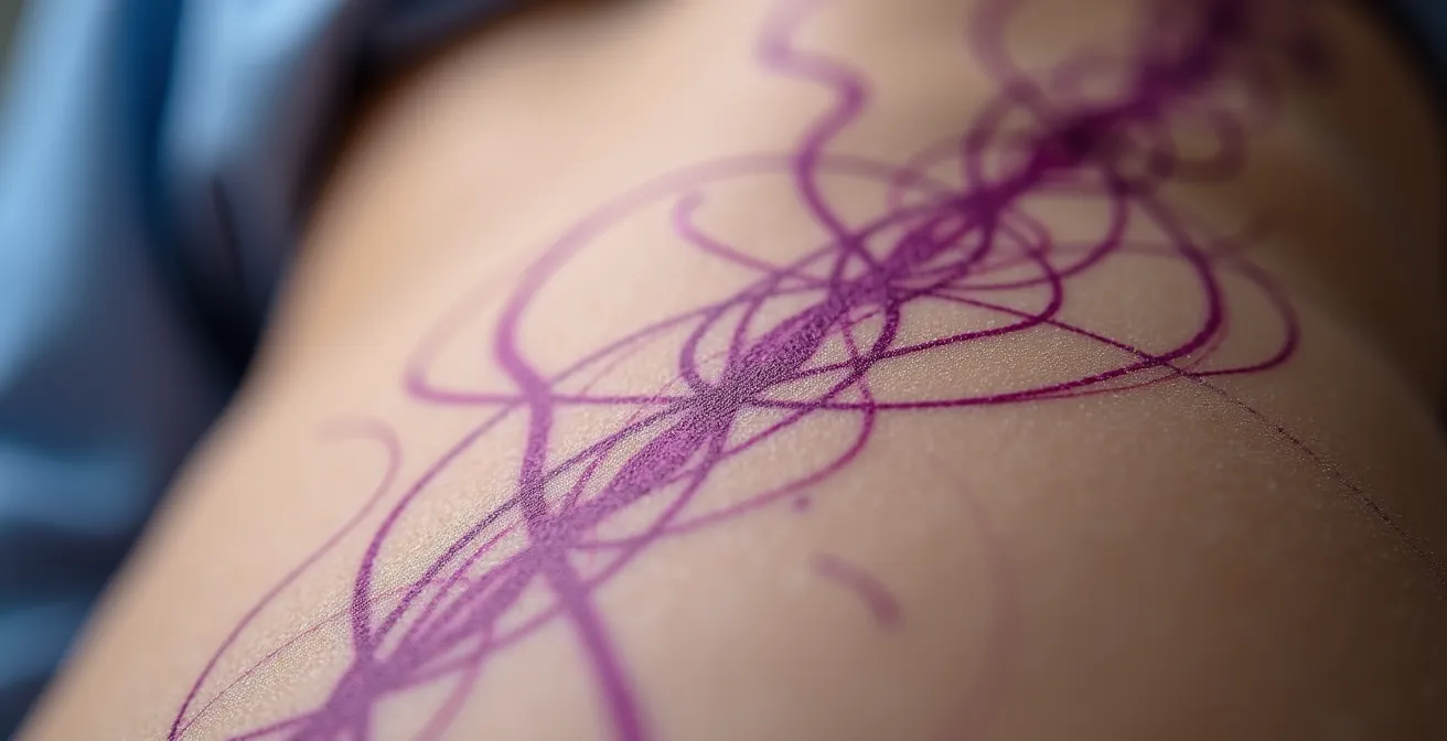 Chirurgische Markierungen für Bauchdeckenstraffung auf Patientenhaut