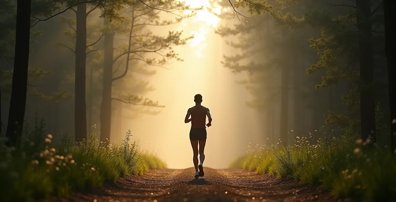 Läufer mit Pulsuhr beim moderaten Ausdauertraining in der Natur