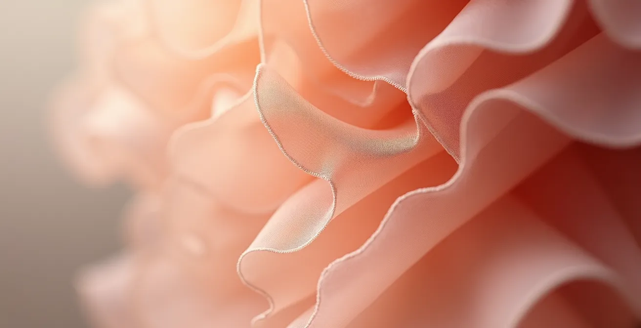 Anatomische Darstellung der Gewebeschichten im Kinn- und Halsbereich, die den strukturellen Konturverlust illustriert.