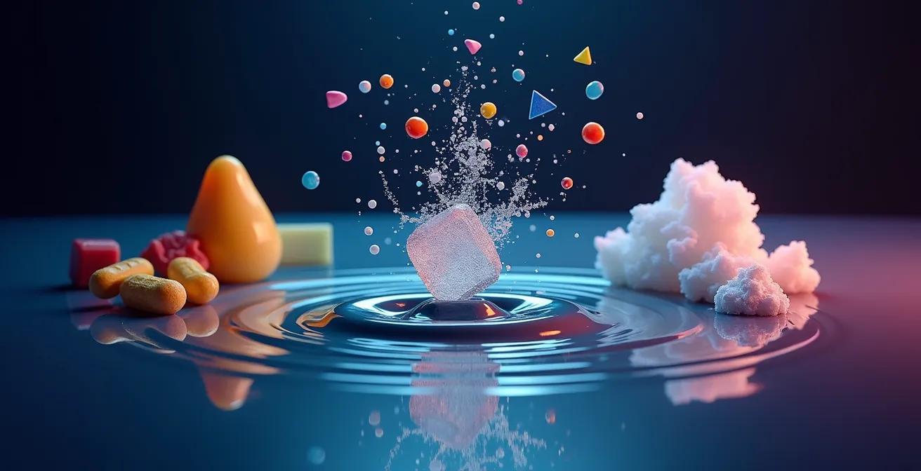 Symbolische Darstellung der Magnesium-Interaktionen mit anderen Nährstoffen wie Vitamin B6 und Kalzium.