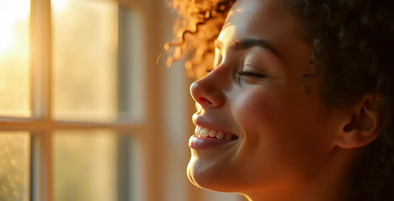 Person bei Morgenroutine mit natürlichem Sonnenlicht für zirkadianen Rhythmus