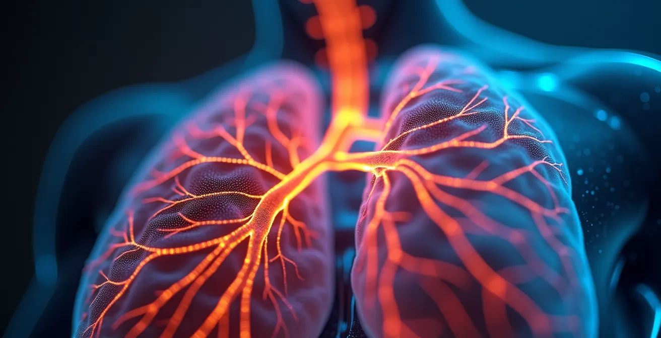 Makroaufnahme der Atemmuskulatur und Nervenverbindungen