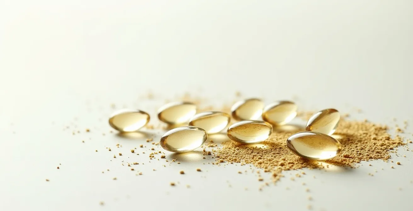 Nahaufnahme von Omega-3-reichen Algen und deren molekulare Struktur