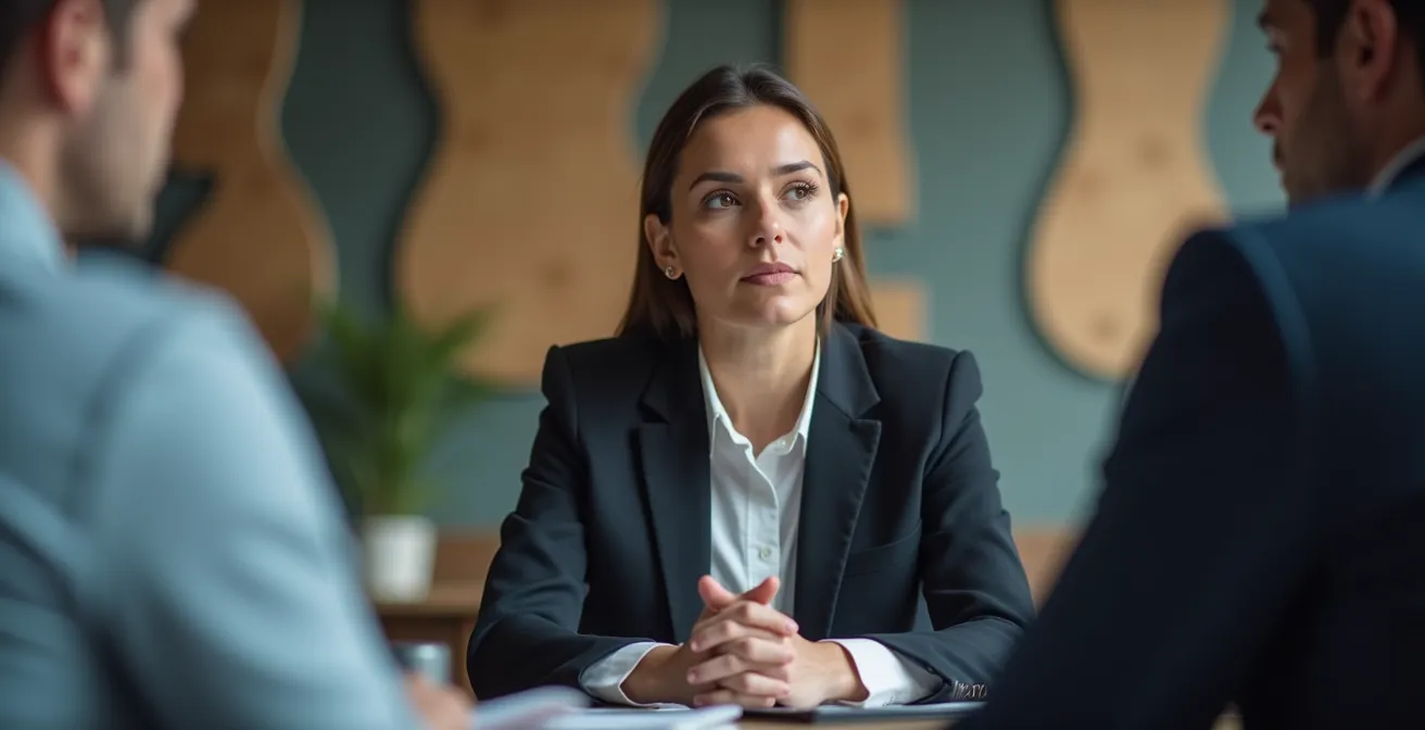 Geschäftsperson in meditativer Haltung während einer Besprechung