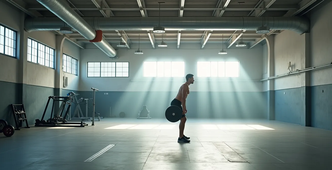 Seitliche Perspektive eines Trainierenden bei der Übungsausführung mit perfekter Technik